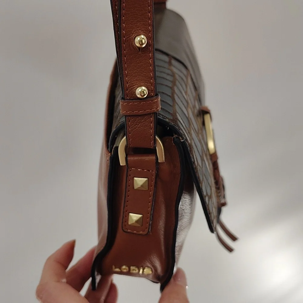 Lodis Saratoga Crossbody Bag mixed media Brown and Gold Design